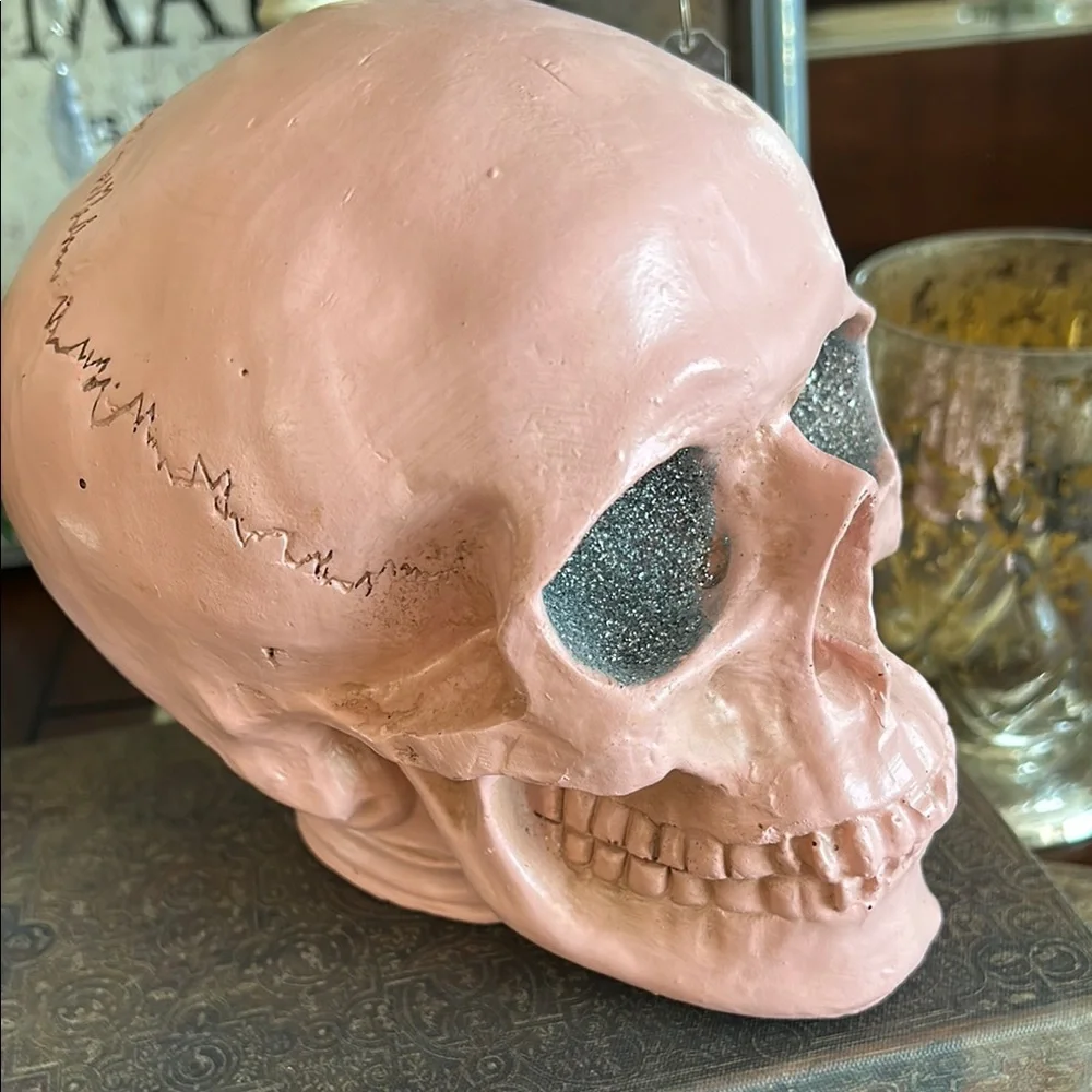 Halloween Gothic Glam Pink Skull Decor with Glitter Eyes